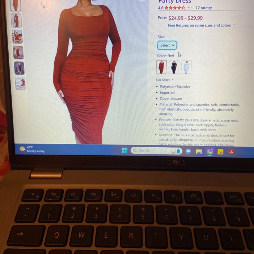 Amazon Red Long Sleeve Bodycon Dress for Night Out